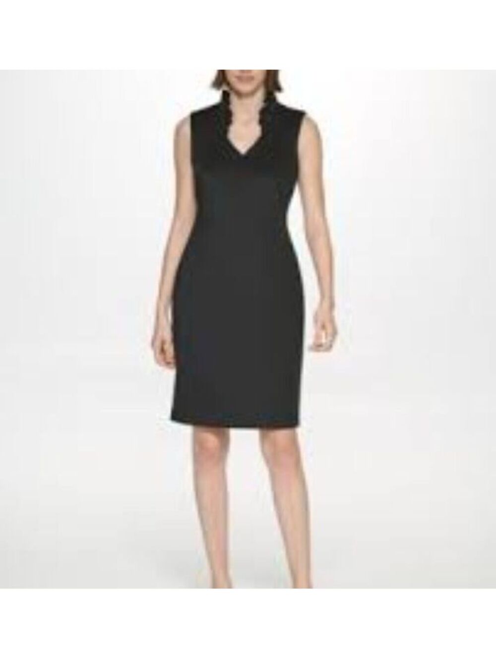 Calvin Klein Black Sleeveless Ruffle-Neck Sheath Dress Size 12